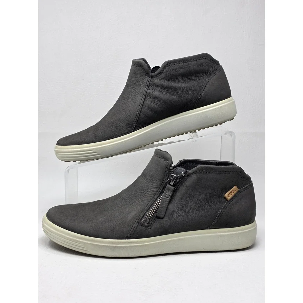 ECCO Soft 7 Tred Zip Grey Leather Ankle Boot Sneakers Womens Size 6 EU 37